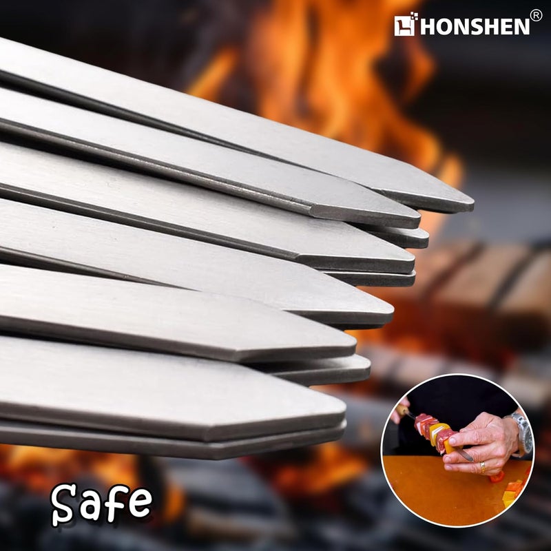 HONSHEN 17-Inch 24 Pack Long Flat BBQ Skewers, 3/8 Inch Stainless Steel Wide Blade with hardwood Handle barbecue skewers for Grilling Meat,Chicken,Shrimp,Vegetables (17Inch Flat BBQ Skewers 24p) - Image 3